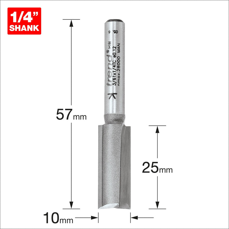 3/61X1/4TC - Two flute cutter 10mm diameter