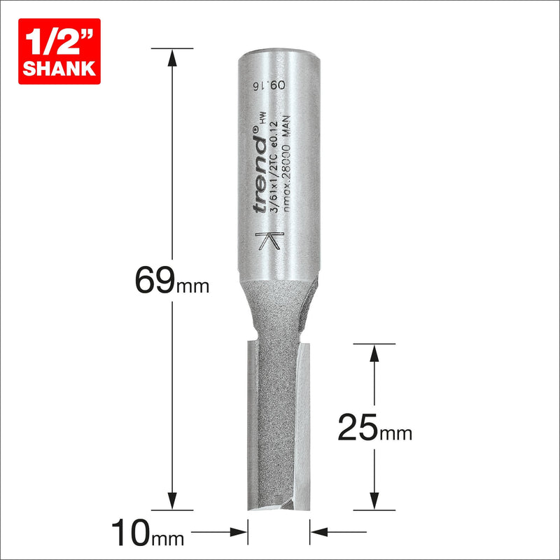 3/61X1/2TC - Two flute cutter 10mm diameter