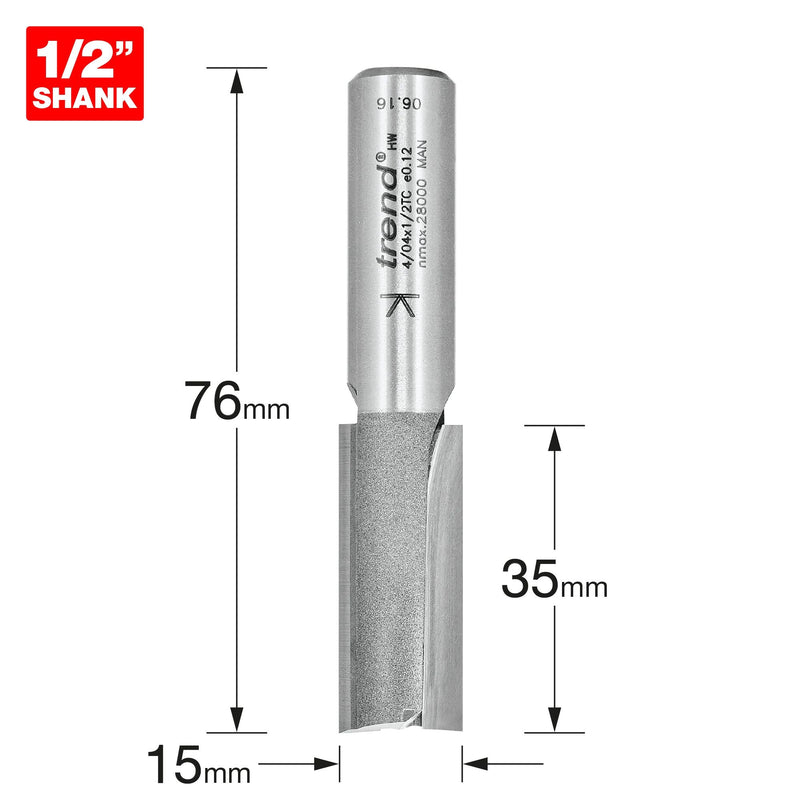 4/04X1/2TC - Two flute cutter 15mm diameter