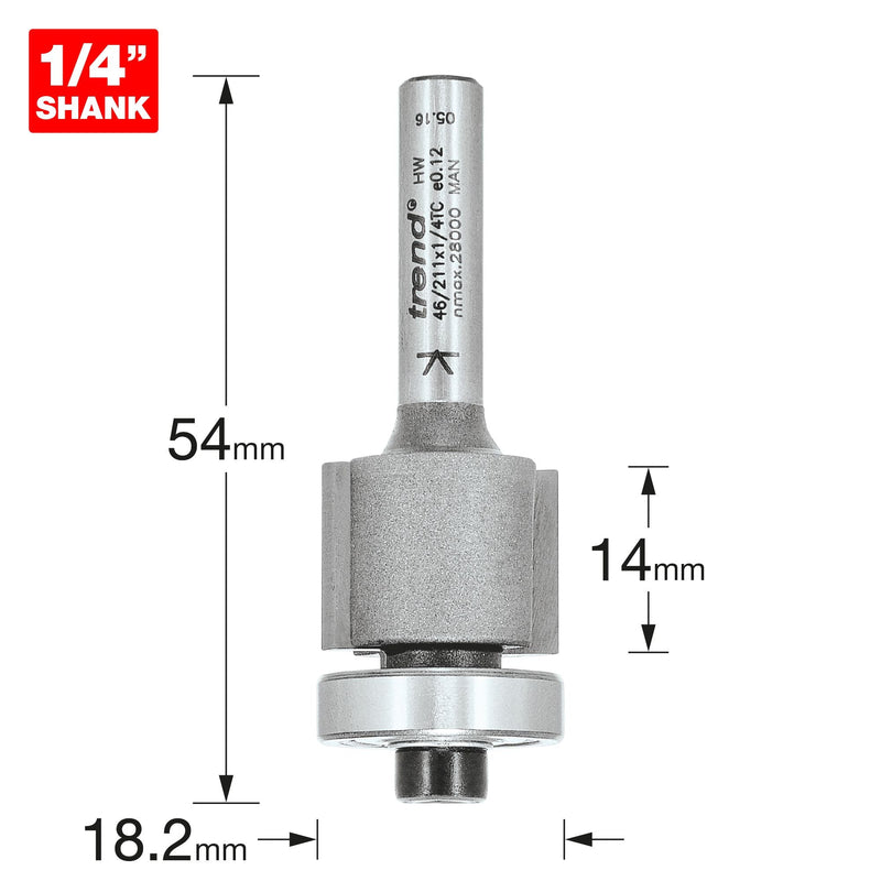 46/211X1/4TC - Guided trimmer 18.2mm diameter 14mm length