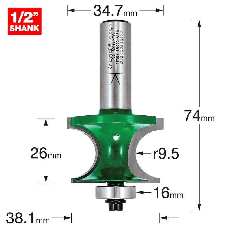 C216X1/2TC - Bearing guided corner bead 9.5mm radius