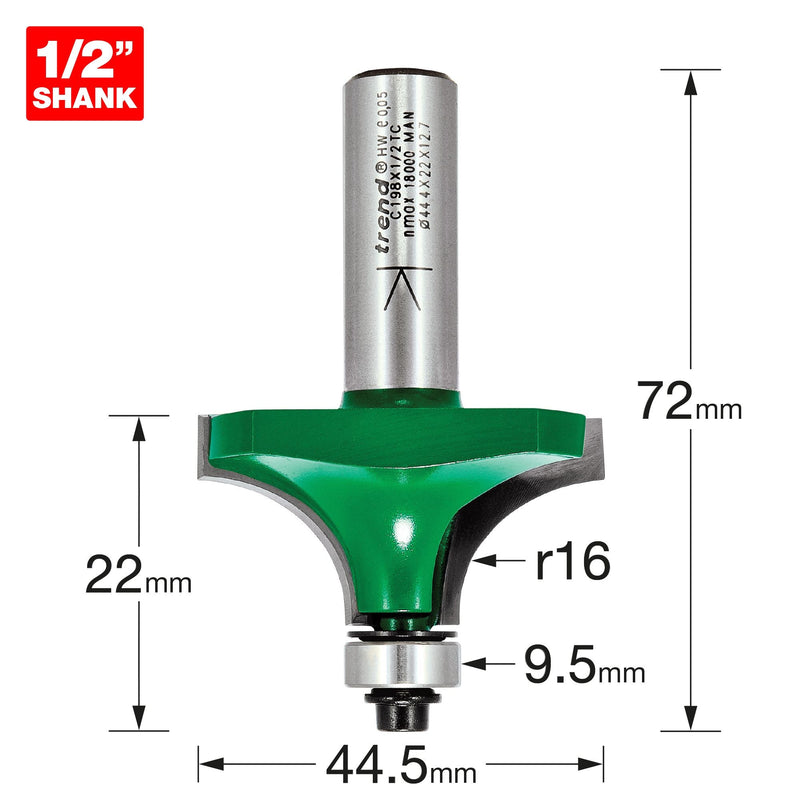 C198X1/2TC - Bearing guided round over ovolo 16mm radius