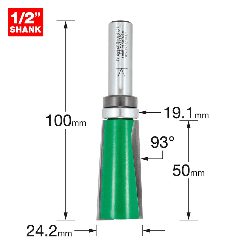 C214X1/2TC - Bearing guided 3 degrees undercut 50mm cut