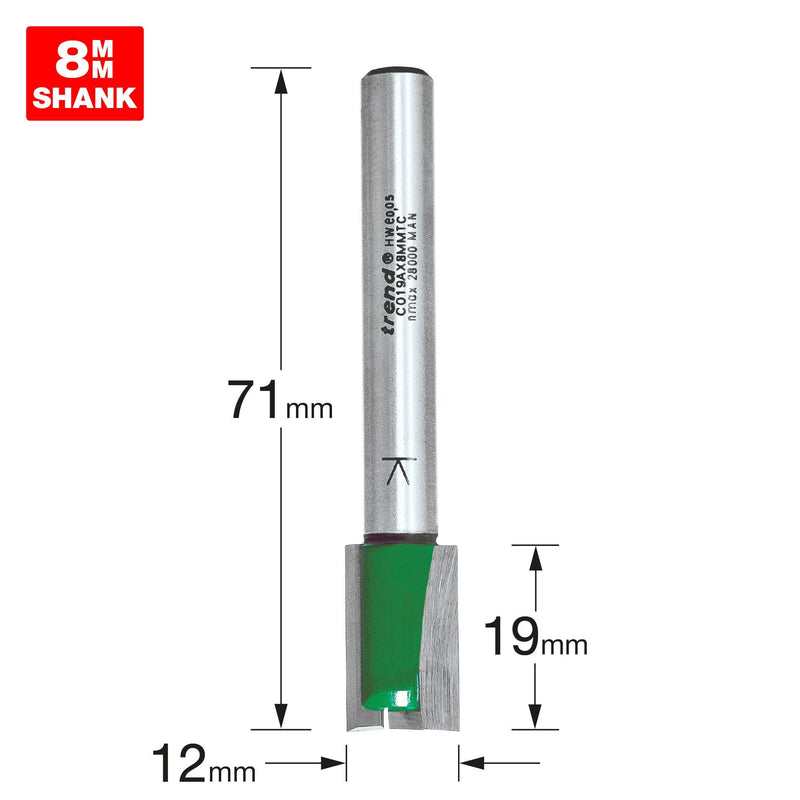 C019AX8MMTC - Two Flute Cutter 12mm diameter