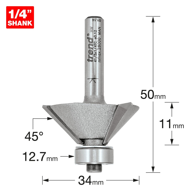 41/5X1/4TC - Guided 3 flute 45 degree chamfer x 11mm cut