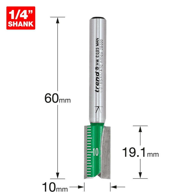 C016SX1/4TC - Two Flute 10mm diameter x 19mm Cut Scale