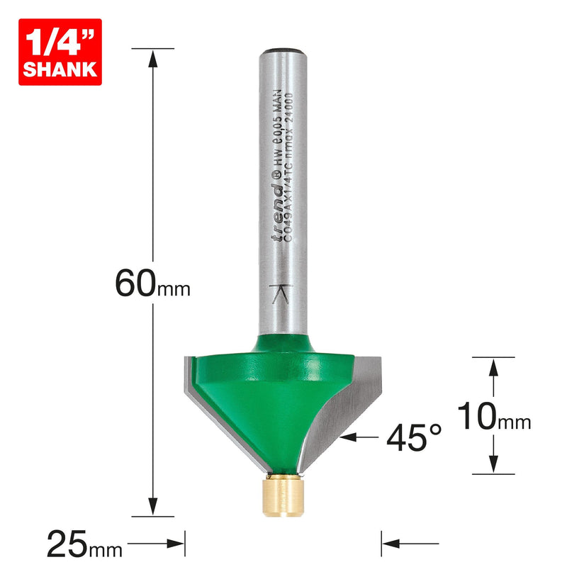 C049AX1/4TC - Pin guided chamfer bevel cutter 45 degrees