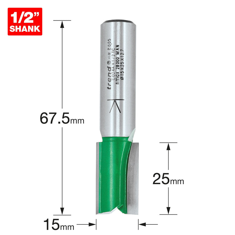 C024AX1/2TC - Two Flute Cutter 15mm diameter