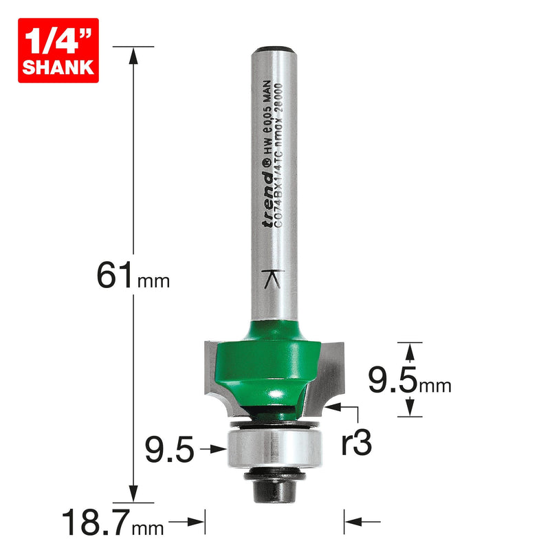 C074BX1/4TC - Rounding over 3.0mm radius x 9.5mm cut