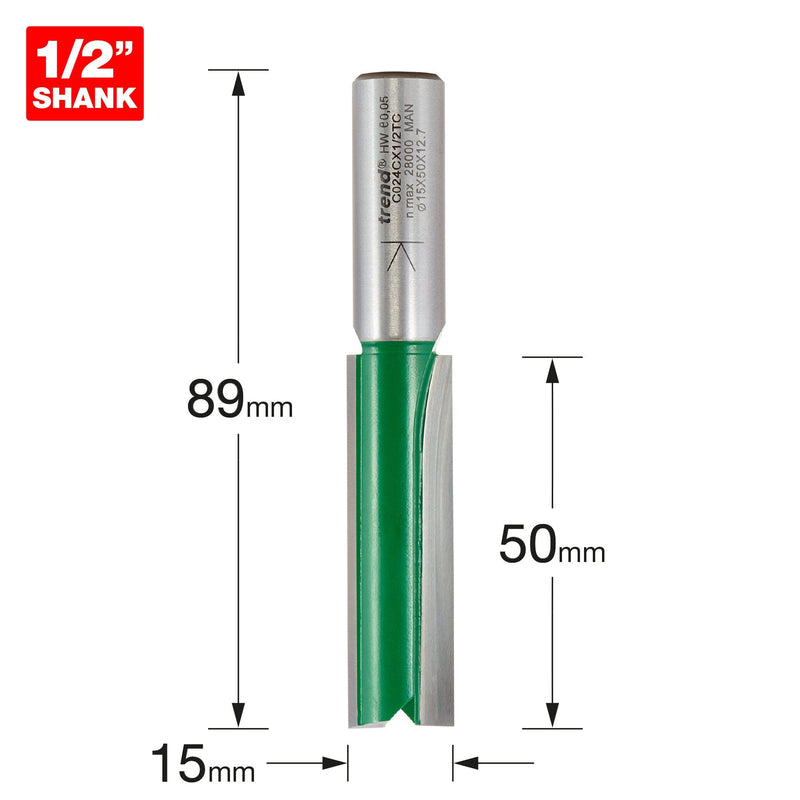 C024CX1/2TC - Two Flute Cutter 15mm diameter