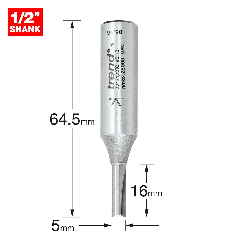 3/1X1/2TC - Two flute 5mm dia