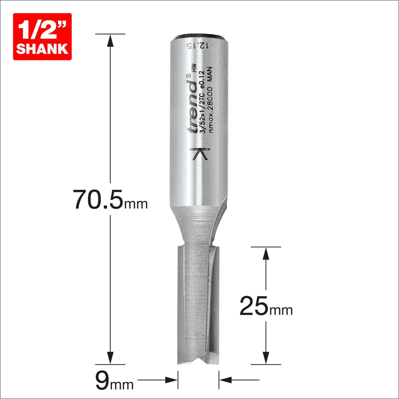 3/52X1/2TC - Two flute cutter 9mm diameter