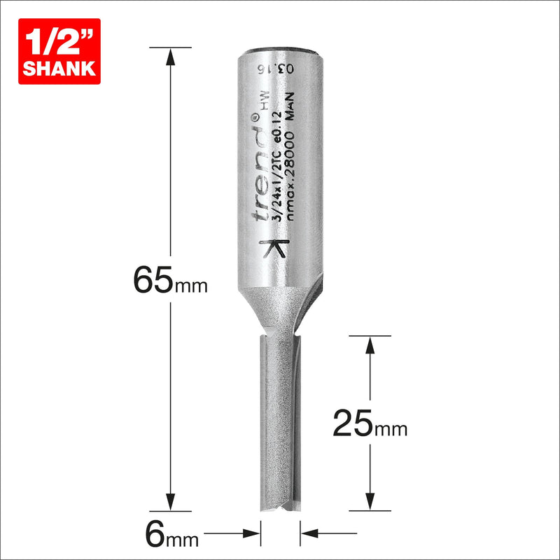 3/24X1/2TC - Two flute cutter 6mm diameter
