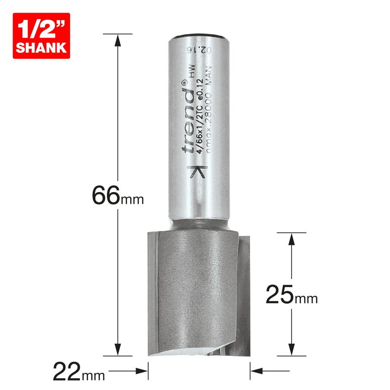 4/66X1/2TC - Two flute 22mm dia x 25mm cut