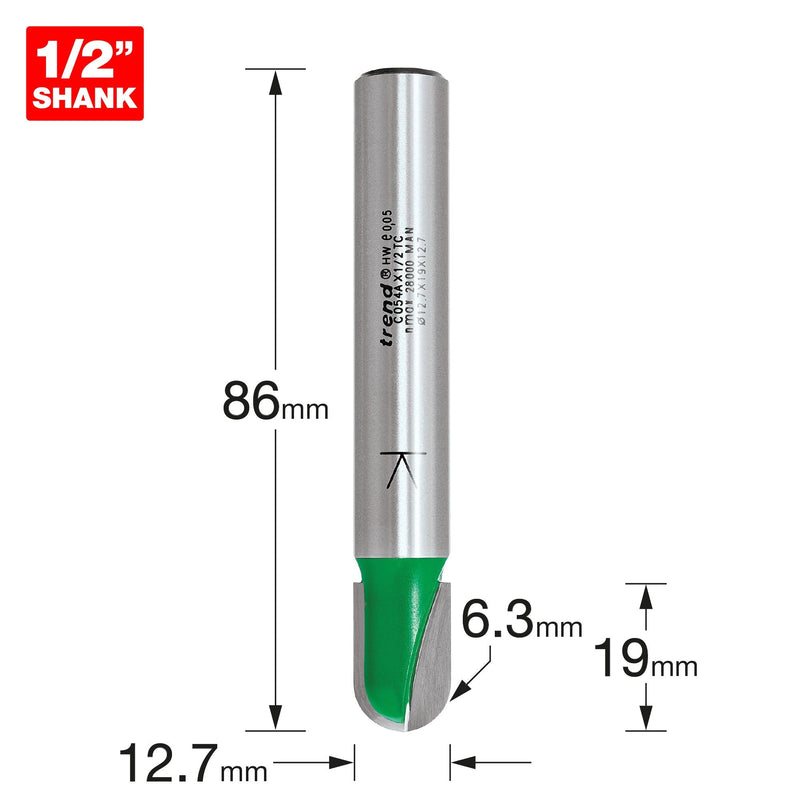 C054AX1/2TC - Cove radius 6.35mm x 19mm cut