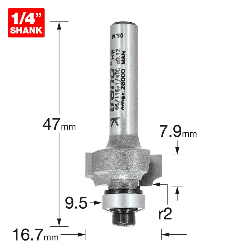 46/116X1/4TC - Bearing guided ovolo cutter 2mm radius