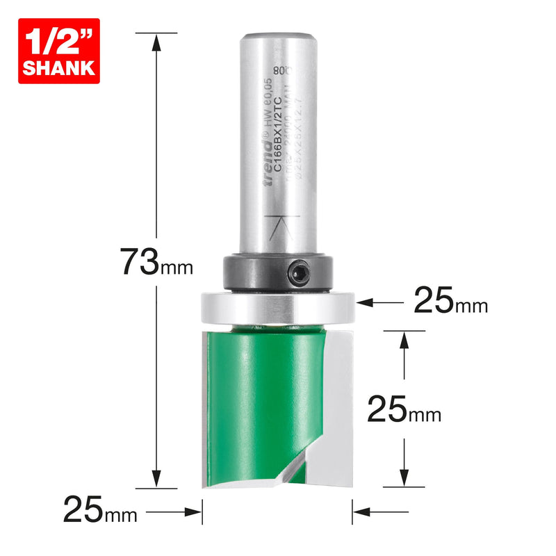 C166BX1/2TC - Trend CraftPro 1/2in  Bearing Guided Profiler 25mm dia x 25mm cut depth