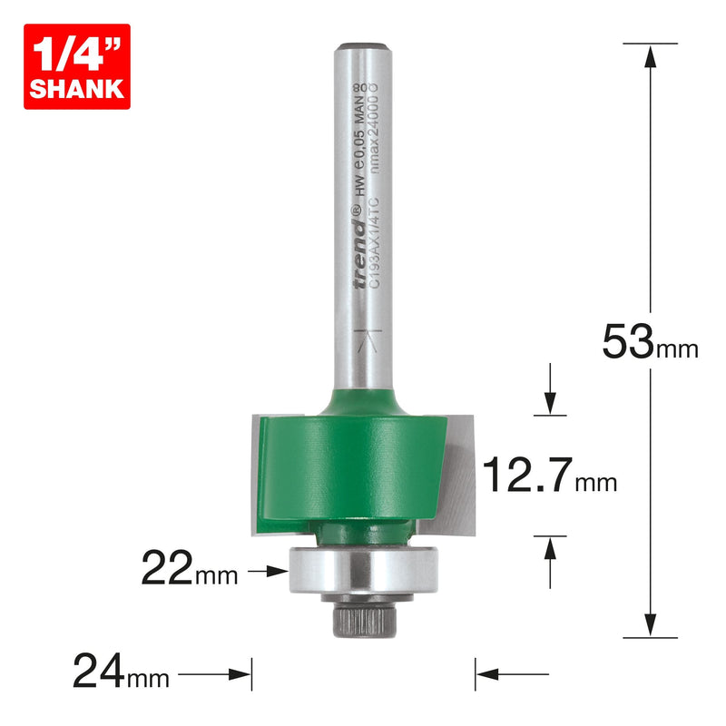 C193AX1/4TC - Trend CraftPro 1/4in Bearing Guided Rebater 24mm dia x 12.7mm cut depth