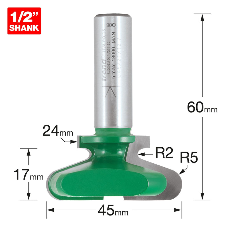 C282X1/2TC - Trend CraftPro 1/2in Drawer Pull 2mm R1 x 4mm R2