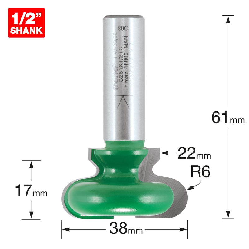 C281X1/2TC - Trend CraftPro 1/2in Drawer Pull 6.3mm rad x 38mm dia