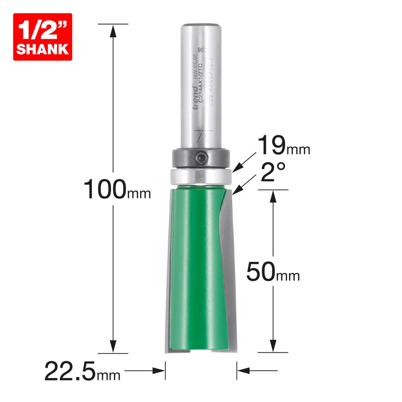 C214AX1/2TC - Trend CraftPro 1/2in  Bearing Guided 2 Degree Undercut 22.5mm dia x 50mm cut depth
