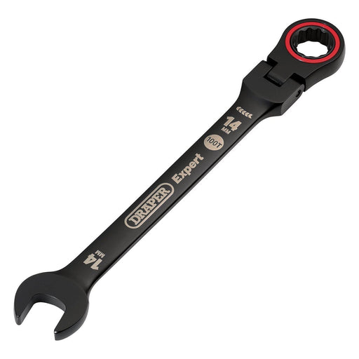 Draper 03920 Draper Expert HI-TORQ® Metric Flexible Head Ratchet Combination Spanner, 14mm, Black
