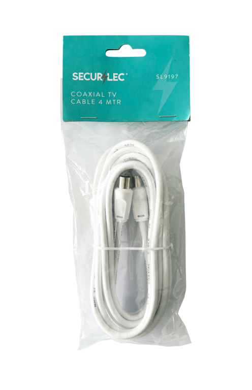 Securlec 4m TV Fly Lead Coax Plug to Coax Plug, White Skin Packed