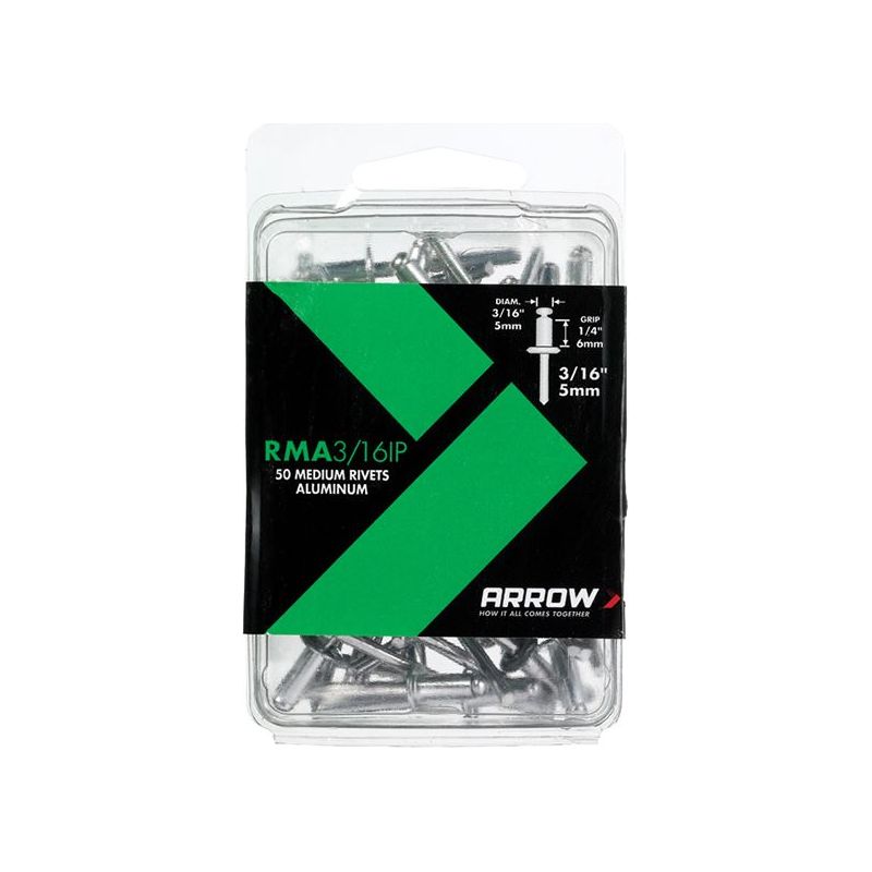 Arrow RMA 3/16IP Aluminium Rivets 3/16in Medium Pack of 50 Arrow - RockBottom Northampton 