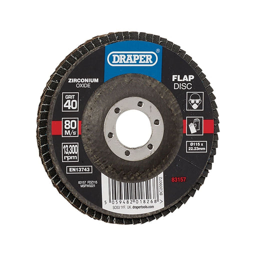 Draper 83157 Zirconium Oxide Flap Disc, 115 x 22.23mm, 40 Grit