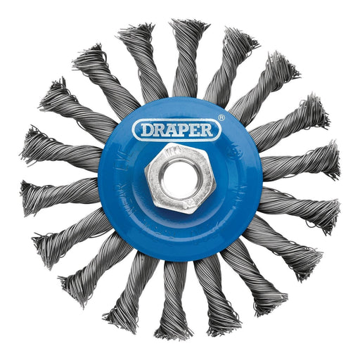 Draper 08058 Steel Twist-Knot Flat Wire Wheel Brush, 115mm, M14