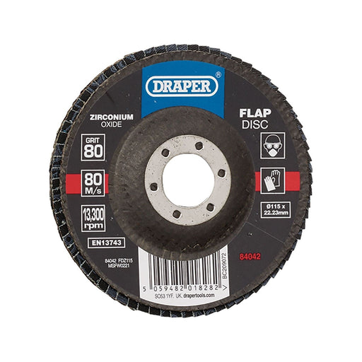 Draper 84042 Zirconium Oxide Flap Disc, 115 x 22.23mm, 80 Grit