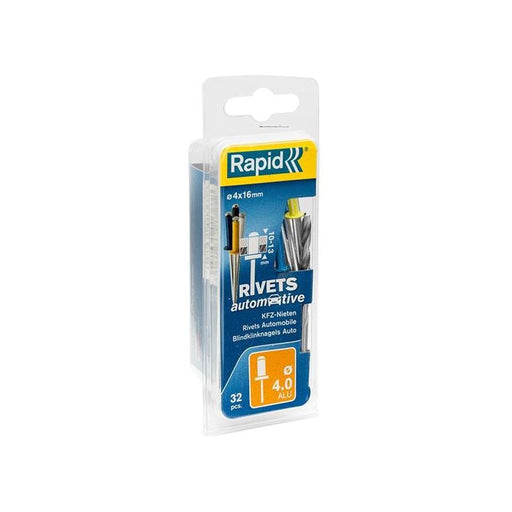 Rapid Automotive Rivets 4 x 16mm 4 Colours Blister of 32 Rapid - RockBottom Nothampton