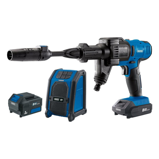 Draper 94796 D20 20V Pressure Washer, D20 20V Wireless Speaker, 1 x 2.0Ah, 1 x 3.0Ah, 1 x Fast Charger