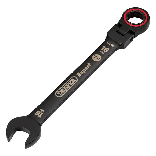 Draper 03923 Draper Expert HI-TORQ® Metric Flexible Head Ratchet Combination Spanner, 16mm, Black