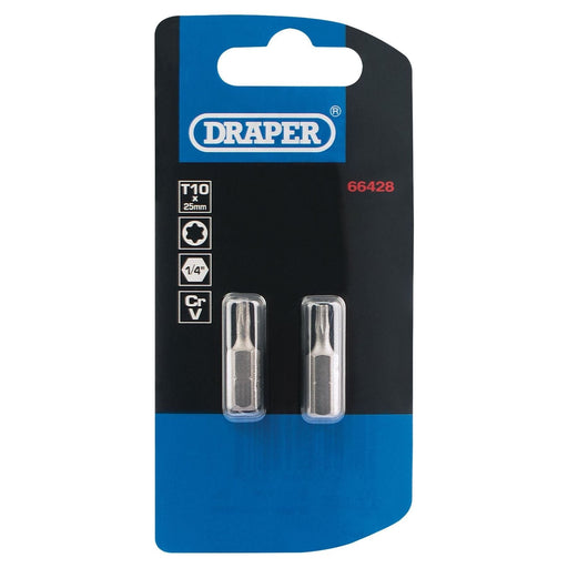Draper 66428 Draper TX-STAR® Insert Bit, 1/4" Hex, 25mm Long, T10 (Pack of 2)