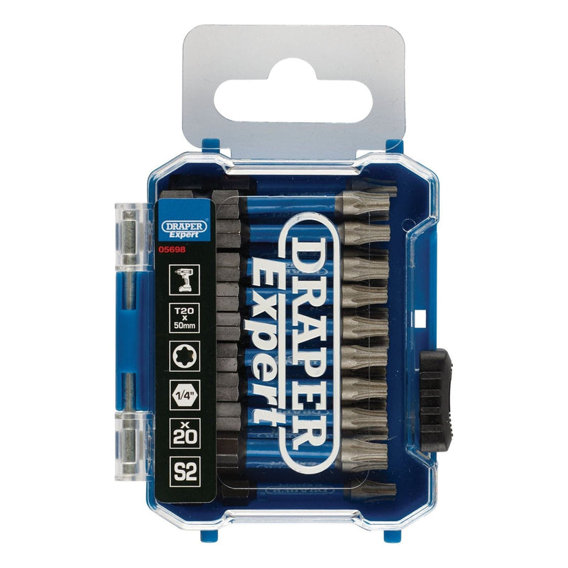 Draper 05698 Draper Expert TX-STAR® Impact Screwdriver Bits, T20 x 50mm, 1/4" Hex (Pack of 20)