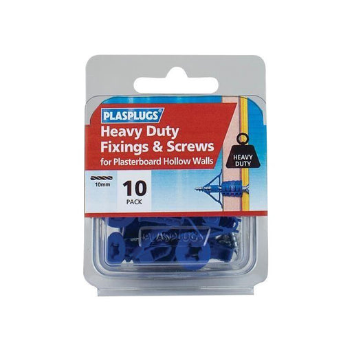 Plasplugs HWHS010 Heavy-Duty Plasterboard Fixings & Screws Pack of 10 Plasplugs - RockBottom Nothampton