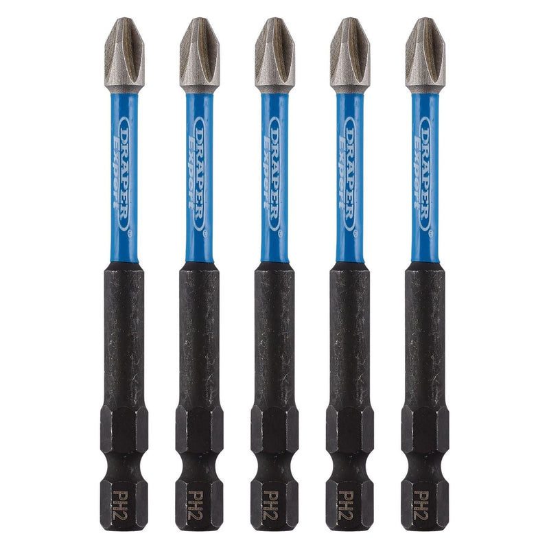 Draper 05676 Draper Expert Cross Slot/PH Type Impact Screwdriver Bits, No.2 x 75mm, 1/4" Hex (Pack of 5)