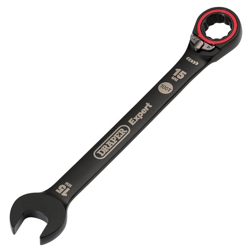 Draper 03905 Draper Expert HI-TORQ®  Metric Reversible Ratchet Combination Spanner, 15mm, Black