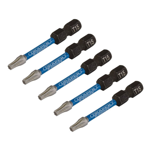 Draper 05651 Draper Expert TX-STAR® Impact Screwdriver Bits, T15 x 50mm, 1/4" Hex (Pack of 5)
