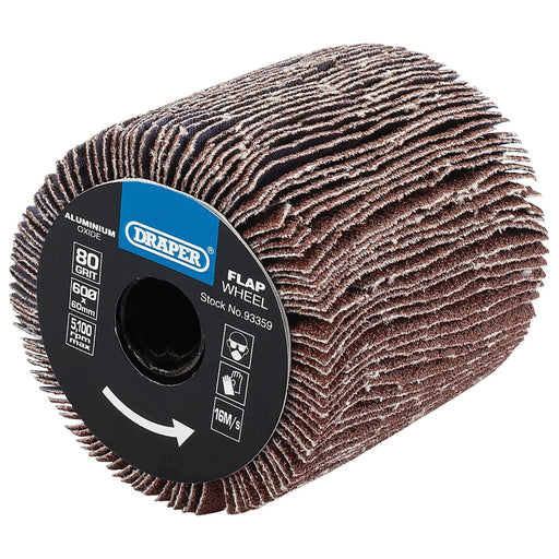 Draper 93359 Aluminium Oxide Flap Wheel, 60 x 60mm, 80 Grit
