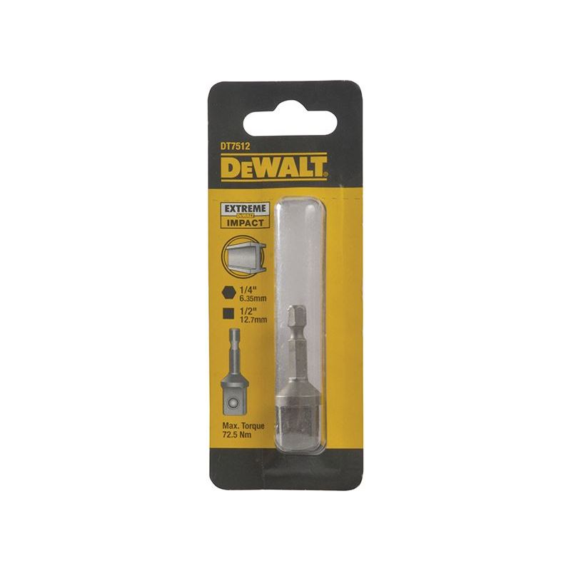 Dewalt Power Tools DT7512 1/4in Hex to 1/2in Drive Impact Adaptor DeWALT Power Tools - RockBottom Northampton