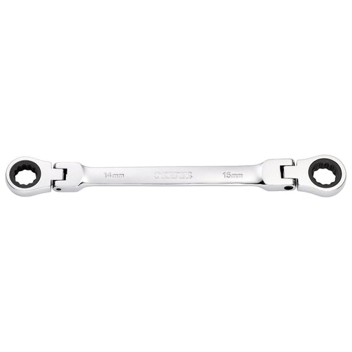 Draper HI-TORQ Metric Flexible Head Double Ring Ratchet Spanner, 14 x 15mm Draper - Town Tools