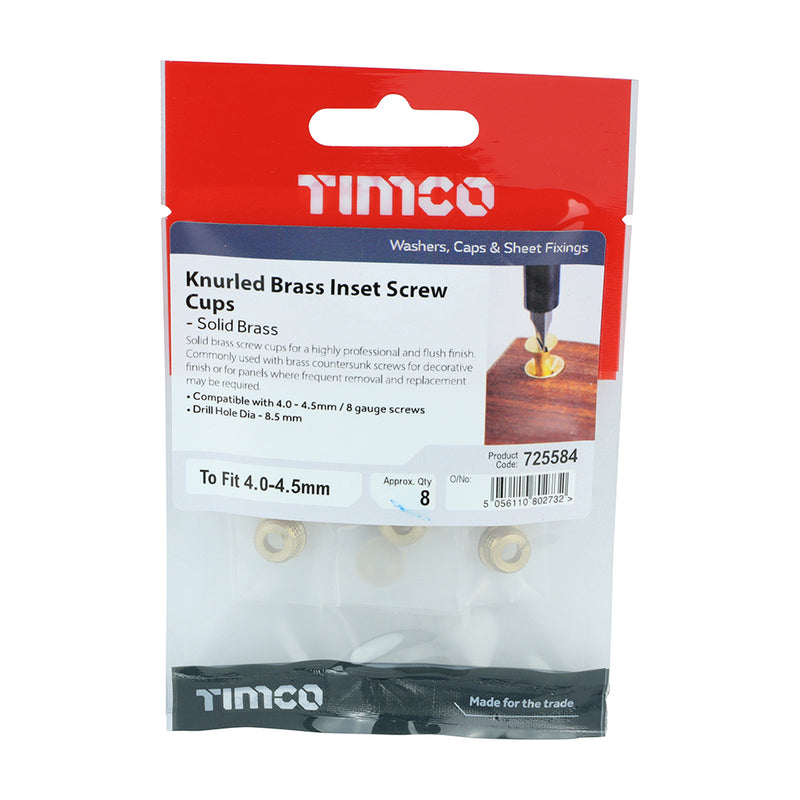 TIMCO Knurled Brass Inset Screw Cup - To fit 3.5 Screw