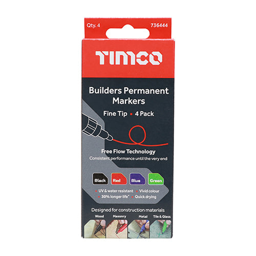 TIMCO Builders Permanent Markers Twin Pack Chisel Tip Black - Chisel Tip