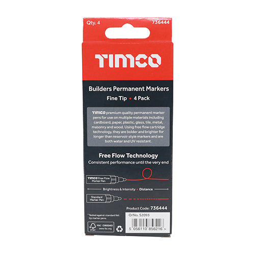 TIMCO Builders Permanent Markers Twin Pack Chisel Tip Black - Chisel Tip