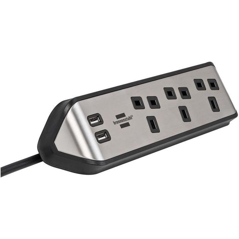 Brennenstuhl estilo Corner Extension Lead 240V 3-Gang 13A Black 2m Brennenstuhl - RockBottom Northampton