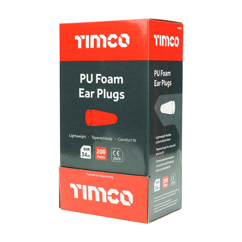 TIMCO Disposable PU Ear Plugs 200 Pairs - One Size