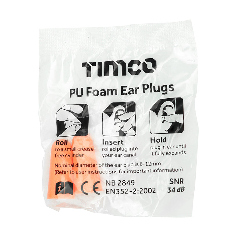 TIMCO Disposable PU Ear Plugs 200 Pairs - One Size
