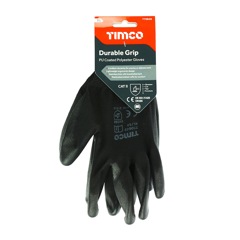 TIMCO Durable Grip PU Coated Polyester Gloves - Large